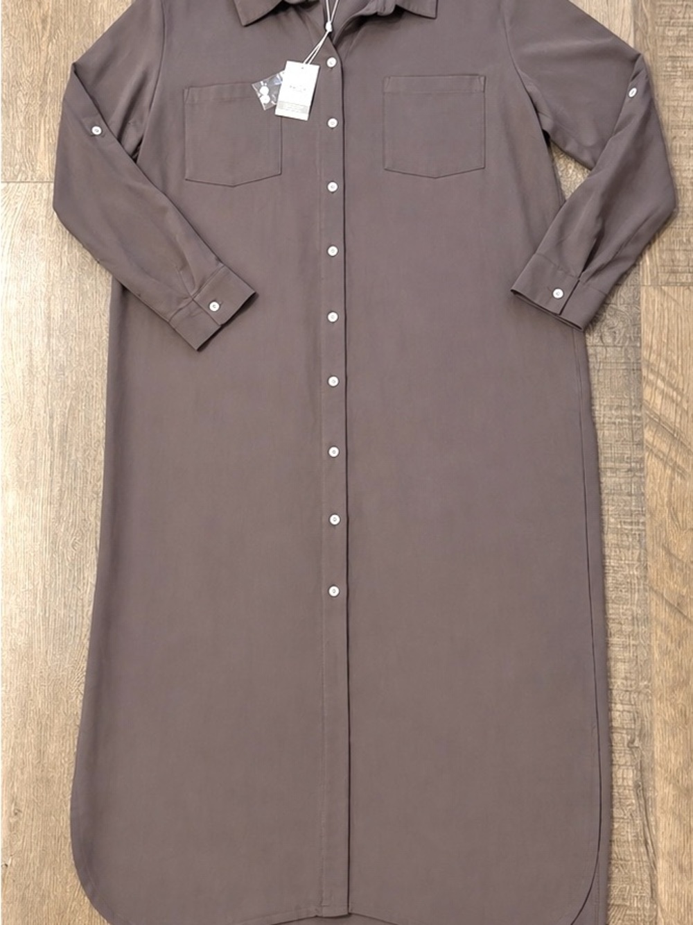 Mud Pie Button Down Shirt Dress Large Brown Taupe Long Sleeve Midi NWT